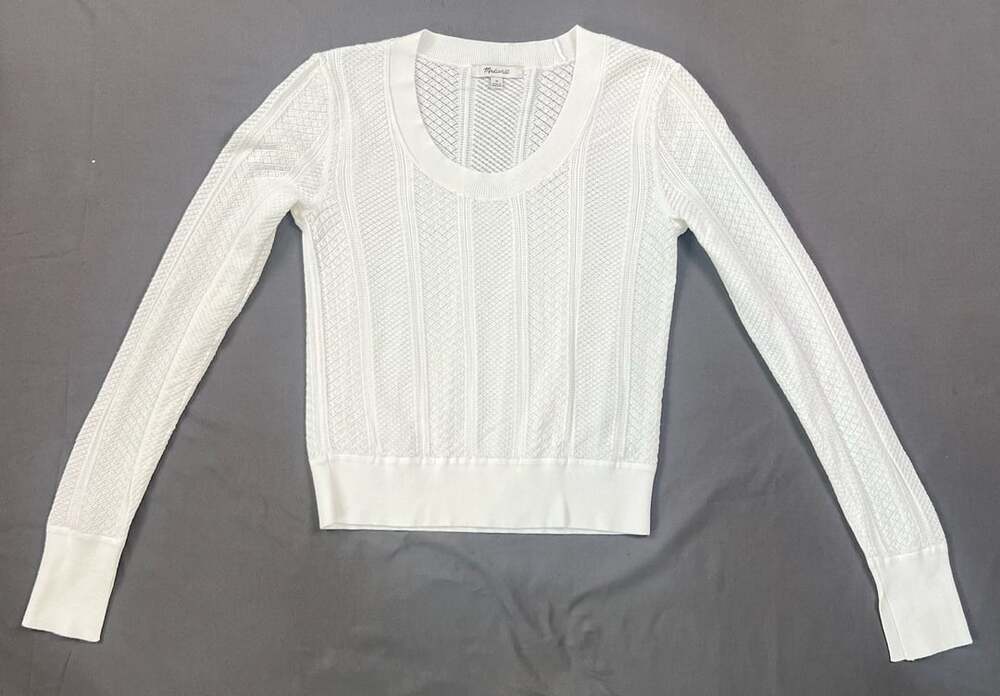 Madewell The Signature Knit Lace-Stitch Sweater Size M Soft White